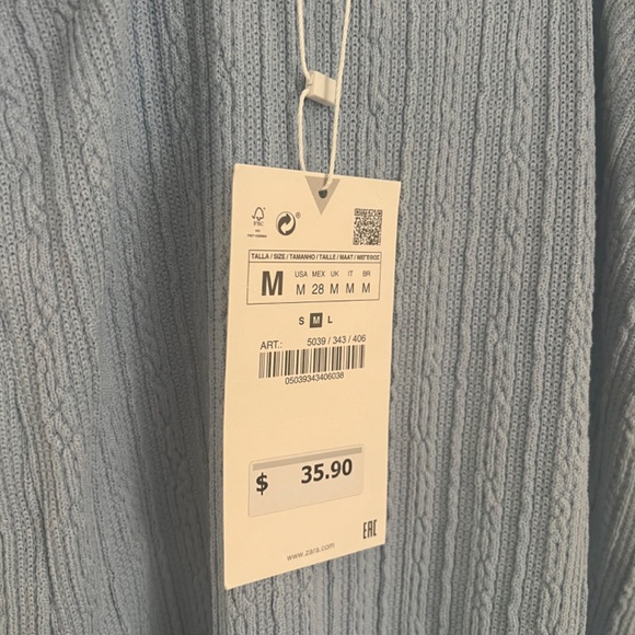 Zara Light Blue Knit Halter Mini Dress NWT Size Small - Picture 4 of 6